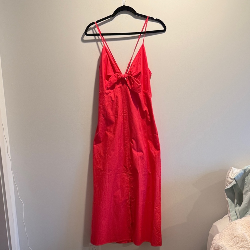 Red Tie-Front Cotton Dress